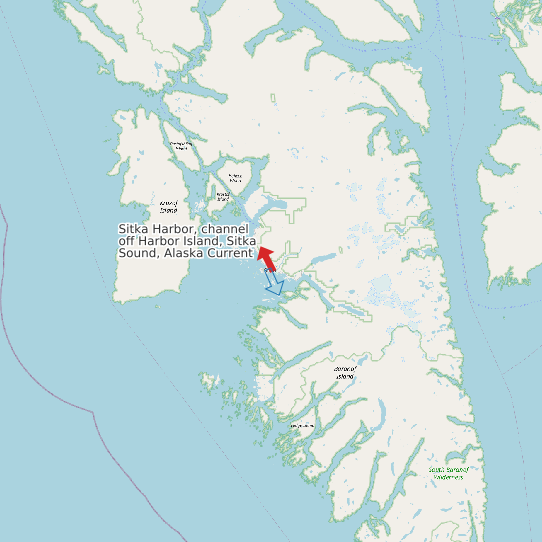 Map of Sitka Harbor, channel off Harbor Island, Sitka Sound, Alaska Current Prediction Station