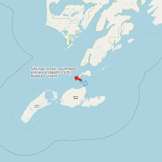 Map of Sitkinak Strait, southwest entrance (depth 15 ft), Alaska Current Prediction Station