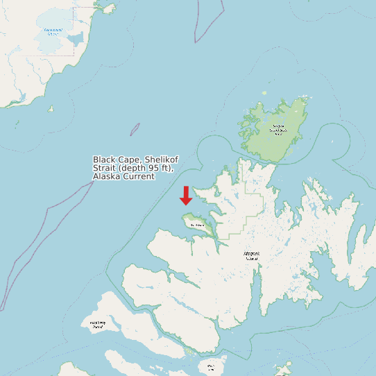 Black Cape, Shelikof Strait (depth 95 ft), Alaska Current map