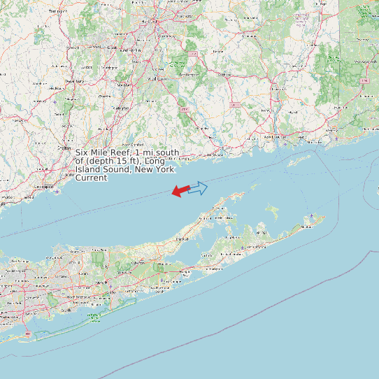 Six Mile Reef, 1 mi south of (depth 15 ft), Long Island Sound, New York Current map