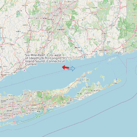 Map of Six Mile Reef, 1 mi west of (depth 26 ft), Long Island Sound, Connecticut Current Prediction Station