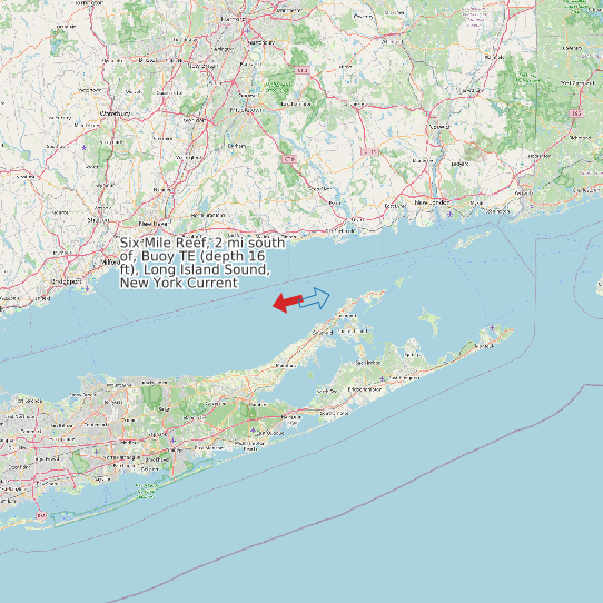 Map of Six Mile Reef, 2 mi south of, Buoy TE (depth 16 ft), Long Island Sound, New York Current Prediction Station