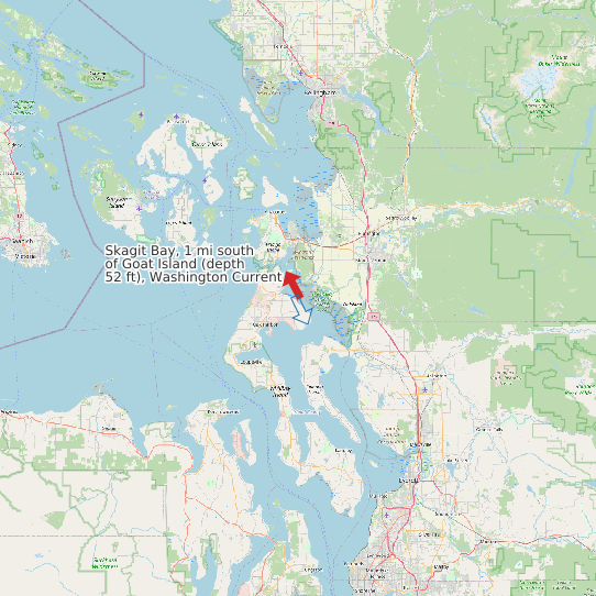 Map of Skagit Bay, 1 mi south of Goat Island (depth 52 ft), Washington Current Prediction Station