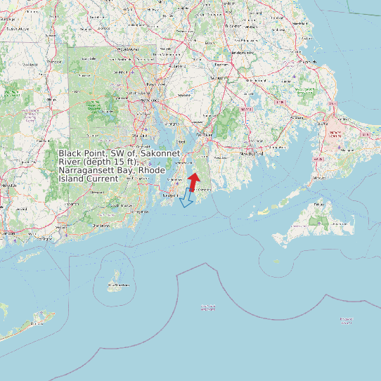 Map of Black Point, SW of, Sakonnet River (depth 15 ft), Narragansett Bay, Rhode Island Current Prediction Station