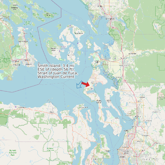 Map of Smith Island, 3.4 mi ESE of (depth 56 ft), Strait of Juan de Fuca, Washington Current Prediction Station