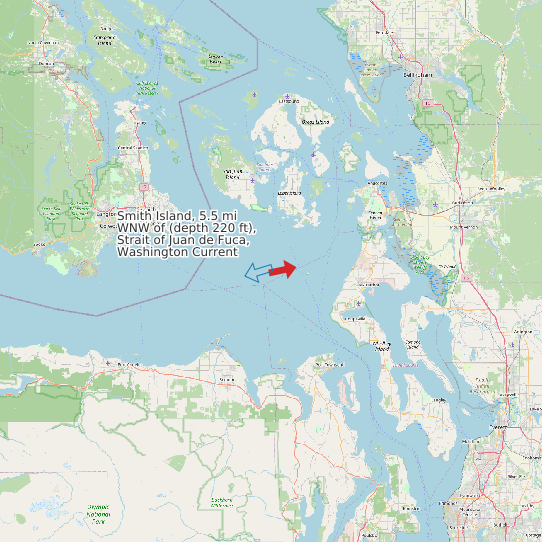 Map of Smith Island, 5.5 mi WNW of (depth 220 ft), Strait of Juan de Fuca, Washington Current Prediction Station