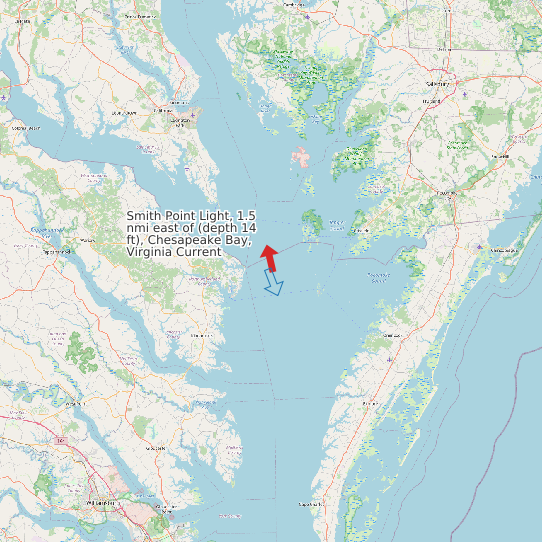 Smith Point Light, 1.5 nmi east of (depth 14 ft), Chesapeake Bay, Virginia Current map