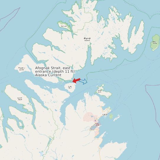Afognak Strait, east entrance (depth 11 ft), Alaska Current map