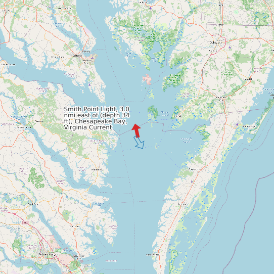 Smith Point Light, 3.0 nmi east of (depth 34 ft), Chesapeake Bay, Virginia Current map