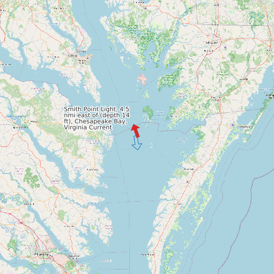 Smith Point Light, 4.5 nmi east of (depth 14 ft), Chesapeake Bay, Virginia Current map