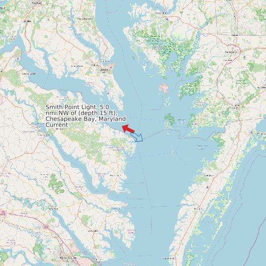 Map of Smith Point Light, 5.0 nmi NW of (depth 15 ft), Chesapeake Bay, Maryland Current Prediction Station