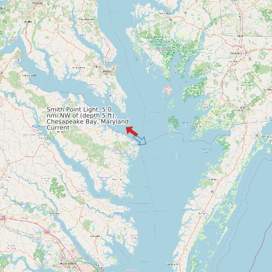 Smith Point Light, 5.0 nmi NW of (depth 5 ft), Chesapeake Bay, Maryland Current map