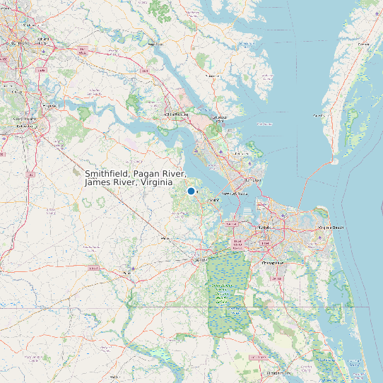 Map of Smithfield, Pagan River, James River, Virginia Tide Prediction Station