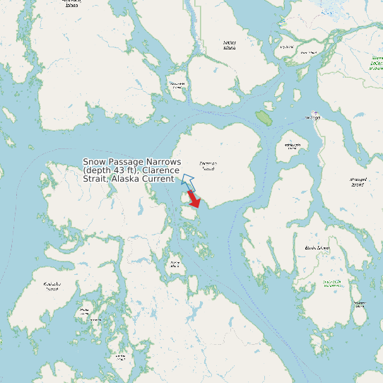 Map of Snow Passage Narrows (depth 43 ft), Clarence Strait, Alaska Current Prediction Station