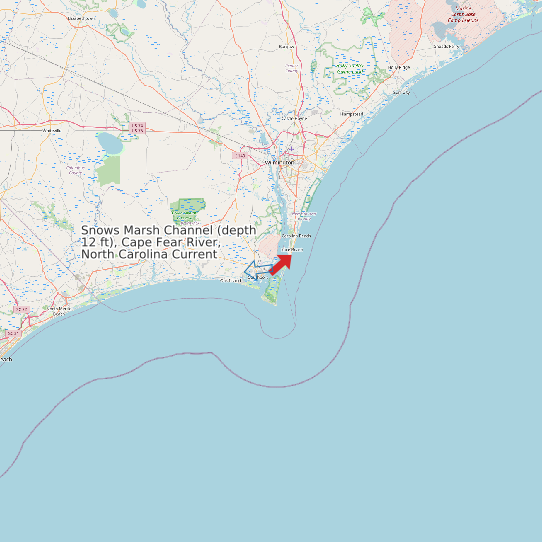 Map of Snows Marsh Channel (depth 12 ft), Cape Fear River, North Carolina Current Prediction Station