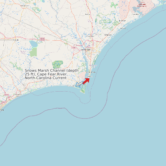 Snows Marsh Channel (depth 25 ft), Cape Fear River, North Carolina Current map