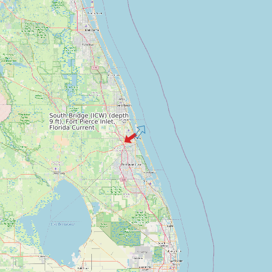 Map of South Bridge (ICW) (depth 9 ft), Fort Pierce Inlet, Florida Current Prediction Station