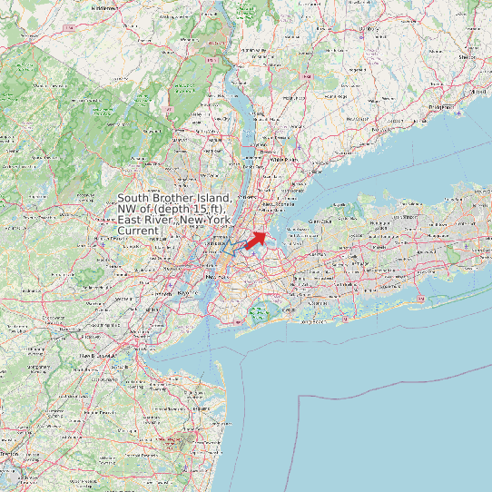 Map of South Brother Island, NW of (depth 15 ft), East River, New York Current Prediction Station