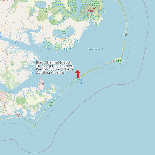 Map of Blair Channel (depth 10 ft), Ocracoke Inlet, Pamlico Sound, North Carolina Current Prediction Station