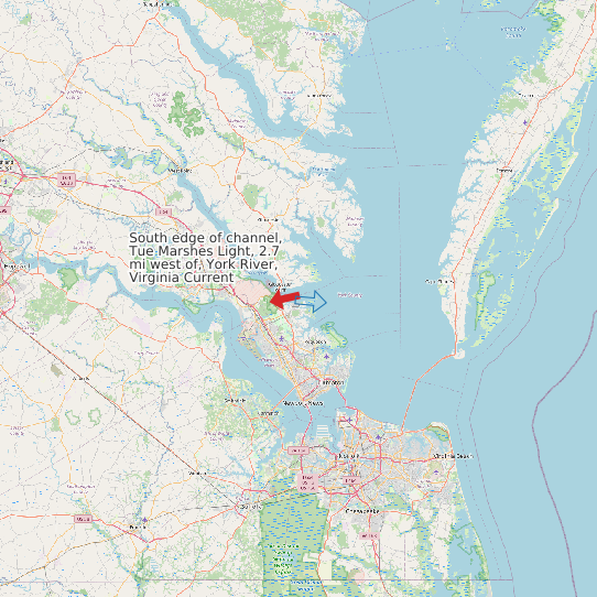 Map of South edge of channel, Tue Marshes Light, 2.7 mi west of, York River, Virginia Current Prediction Station