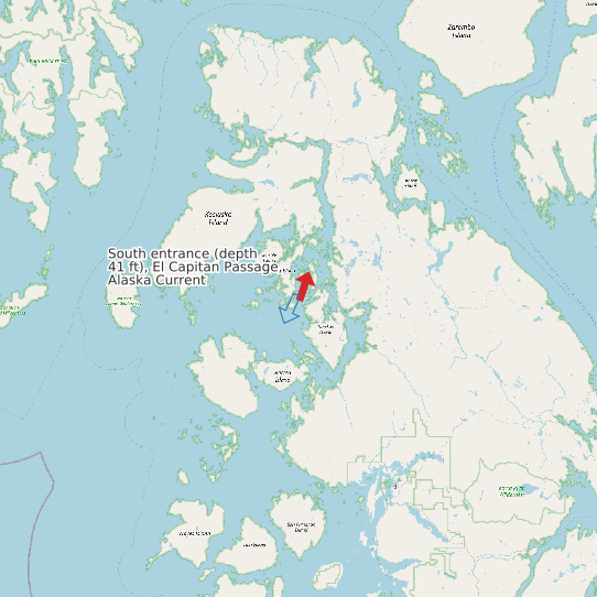 South entrance (depth 41 ft), El Capitan Passage, Alaska Current map