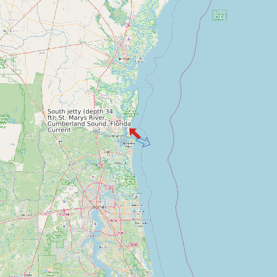 Map of South jetty (depth 34 ft), St. Marys River, Cumberland Sound, Florida Current Prediction Station