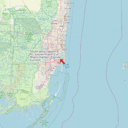 South Jetty (depth 9 ft), Government Cut, Miami Harbor, Florida Current map