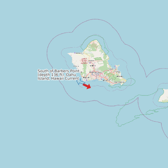 South of Barbers Point (depth 136 ft), Oahu Island, Hawaii Current map