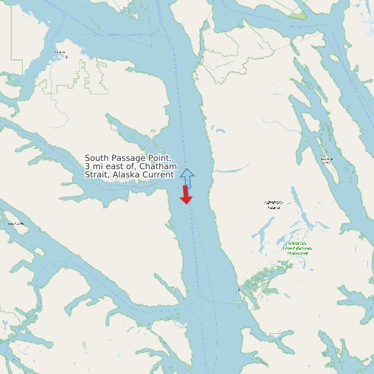 Map of South Passage Point, 3 mi east of, Chatham Strait, Alaska Current Prediction Station