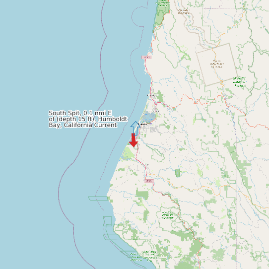 Map of South Spit, 0.1 nmi E of (depth 15 ft), Humboldt Bay, California Current Prediction Station