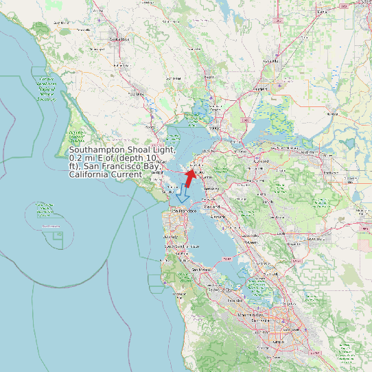 Map of Southampton Shoal Light, 0.2 mi E of (depth 10 ft), San Francisco Bay, California Current Prediction Station