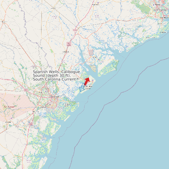 Map of Spanish Wells, Calibogue Sound (depth 30 ft), South Carolina Current Prediction Station