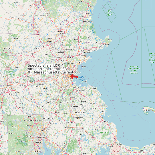 Map of Spectacle Island, 0.4 nmi north of (depth 33 ft), Massachusetts Current Prediction Station