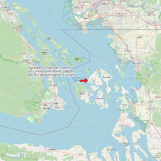 Map of Spieden Channel, north of Limestone Point (depth 60 ft), Washington Current Prediction Station