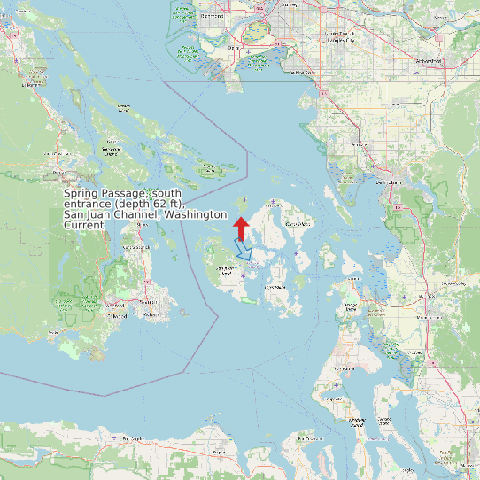 Map of Spring Passage, south entrance (depth 62 ft), San Juan Channel, Washington Current Prediction Station