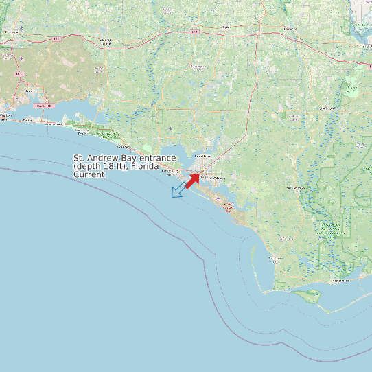Map of St. Andrew Bay entrance (depth 18 ft), Florida Current Prediction Station