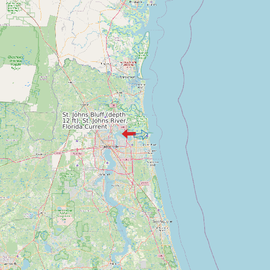 St. Johns Bluff (depth 12 ft), St. Johns River, Florida Current map