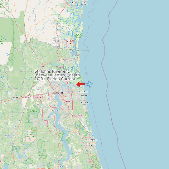 Map of St. Johns River ent. (between jetties) (depth 10 ft), Florida Current Prediction Station