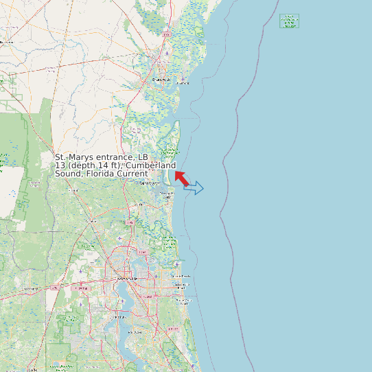 Map of St. Marys entrance, LB 13 (depth 14 ft), Cumberland Sound, Florida Current Prediction Station