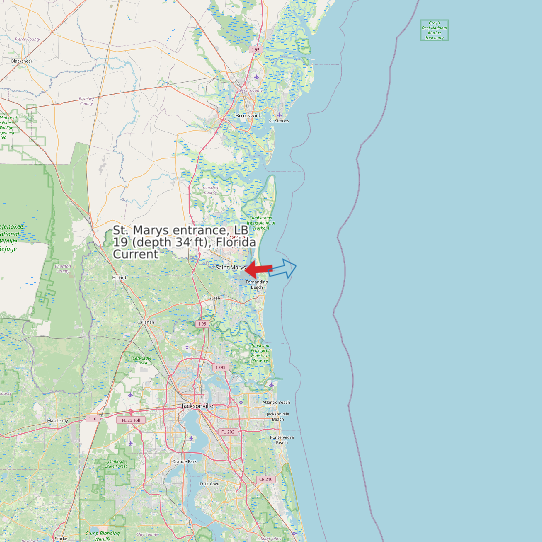 Map of St. Marys entrance, LB 19 (depth 34 ft), Florida Current Prediction Station