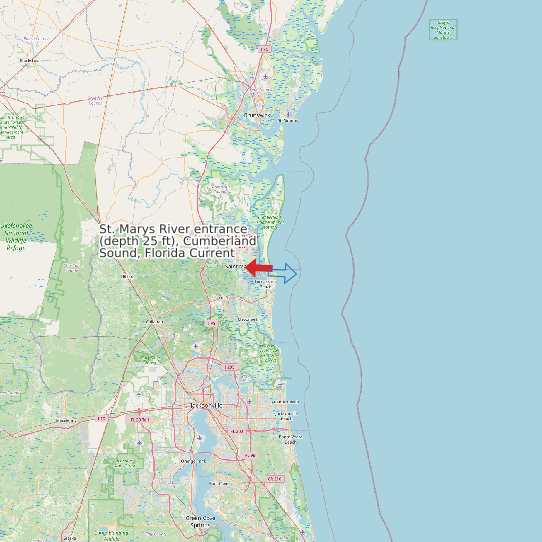 Map of St. Marys River entrance (depth 25 ft), Cumberland Sound, Florida Current Prediction Station