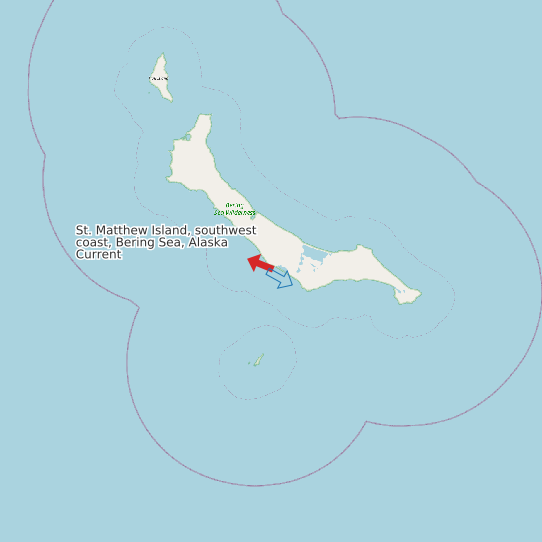 Map of St. Matthew Island, southwest coast, Bering Sea, Alaska Current Prediction Station
