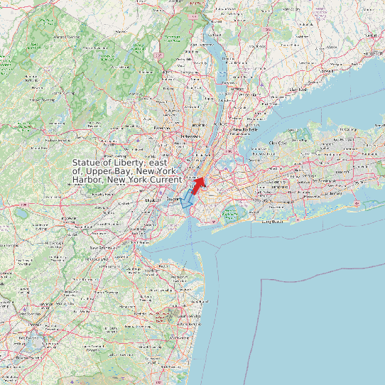 Statue of Liberty, east of, Upper Bay, New York Harbor, New York Current map