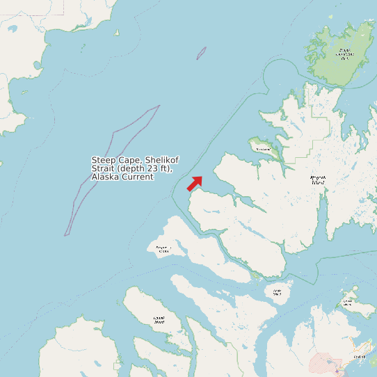 Map of Steep Cape, Shelikof Strait (depth 23 ft), Alaska Current Prediction Station