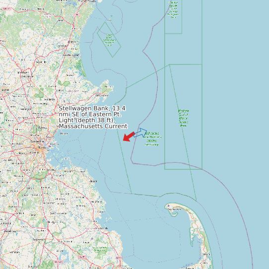 Map of Stellwagen Bank, 13.4 nmi SE of Eastern Pt. Light (depth 38 ft), Massachusetts Current Prediction Station
