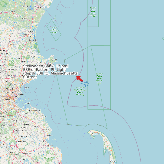 Map of Stellwagen Bank, 17 nmi ESE of Eastern Pt. Light (depth 308 ft), Massachusetts Current Prediction Station