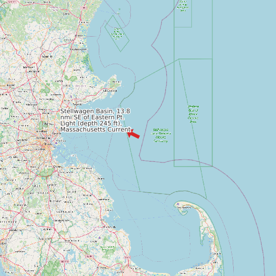 Map of Stellwagen Basin, 13.8 nmi SE of Eastern Pt. Light (depth 245 ft), Massachusetts Current Prediction Station