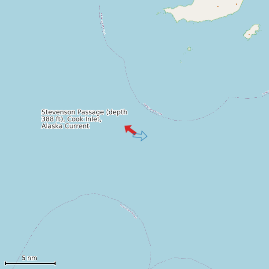 Map of Stevenson Passage (depth 388 ft), Cook Inlet, Alaska Current Prediction Station