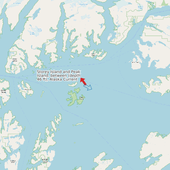 Storey Island and Peak Island, between (depth 46 ft), Alaska Current map