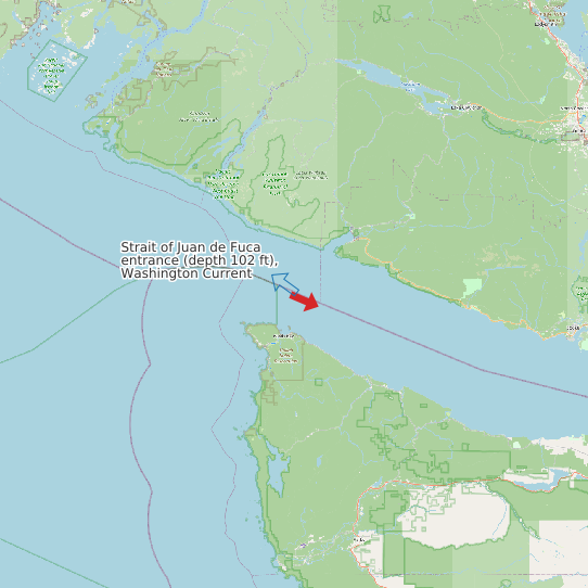 Map of Strait of Juan de Fuca entrance (depth 102 ft), Washington Current Prediction Station